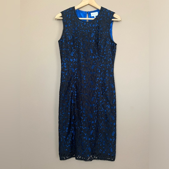 {MILLY} Sleeveless Lace Sheath Dress in Black & Blue - Womens 8
